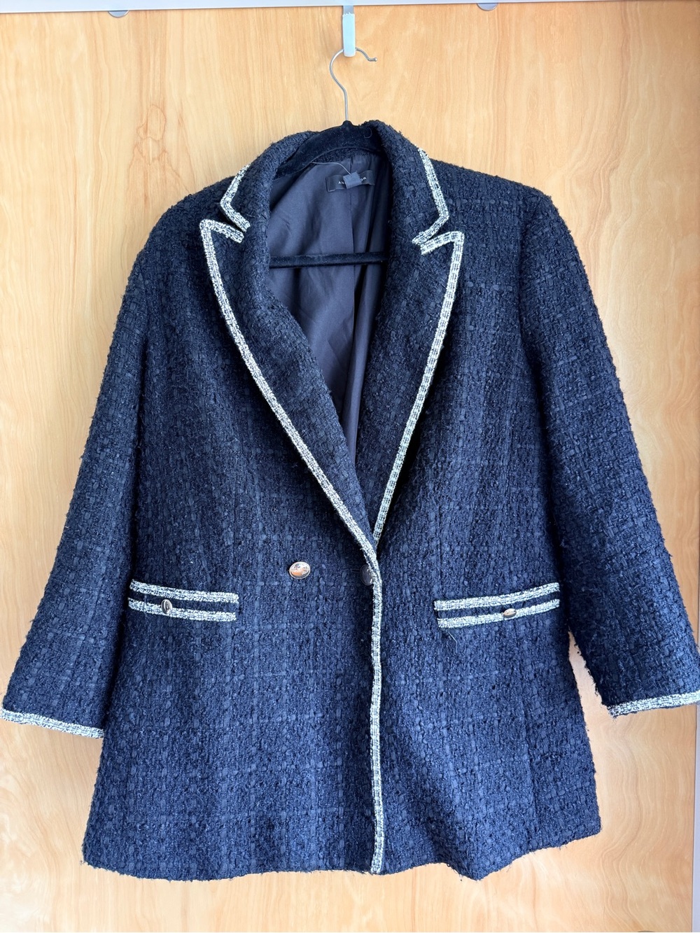 Classic Black Ann Taylor Bouclé Blazer with Contrast Trim